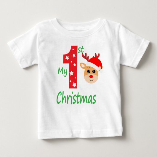 Mein erster Weihnachts-Niedlich-Moderner Rentier Baby T-shirt (Vorderseite)