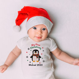 Mein erster Weihnachts Pinguin Baby Name Bodysuit Baby Strampler
