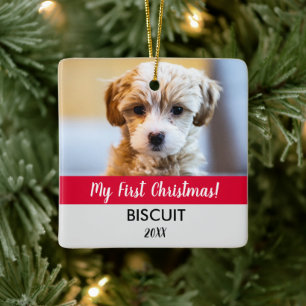 MEIN ERSTER WEIHNACHTS-WELPE FOTO JAHR FEIERTAG KERAMIKORNAMENT