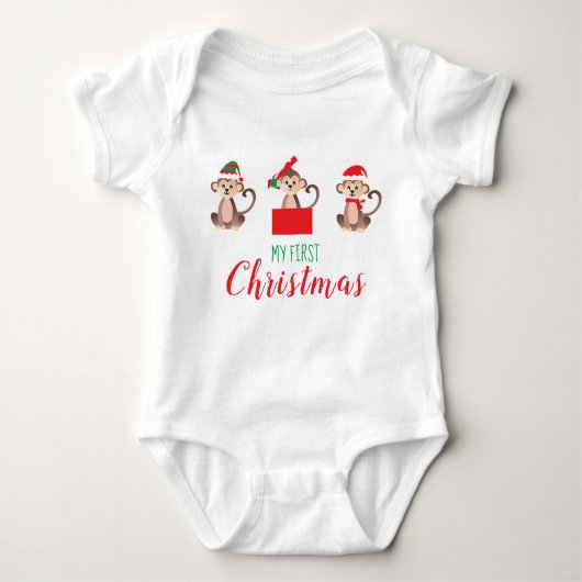 Mein erster Weihnachtsaffe Santa Elf Baby Strampler (Vorderseite)