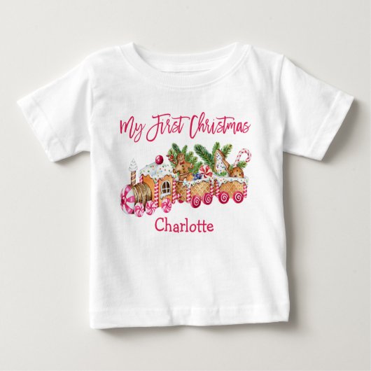 Mein erster Weihnachtsgingerbrotzug Pink Candy Baby T-shirt (Vorderseite)
