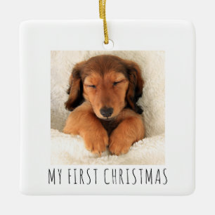Mein erster Weihnachtshund Quadratisches Foto Keramikornament