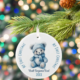 Mein erster Weihnachtsjunge Individuelle Name Blau Keramik Ornament