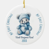 Mein erster Weihnachtsjunge Individuelle Name Blau Keramik Ornament (Hinten)