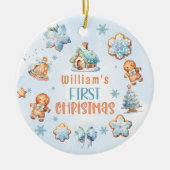 Mein erster Weihnachtsjunge Keks blaue Schneeflock Keramik Ornament (Vorne)