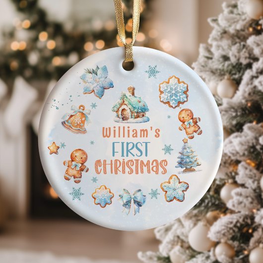 Mein erster Weihnachtsjunge Keks blaue Schneeflock Keramik Ornament