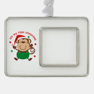 Mein erster Weihnachtsmonkey Rahmen-Ornament Silber