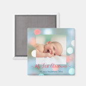 Mein erster Weihnachtsname Datum Foto Rot/Bl Text Magnet (Vorderseite/Rückseite)