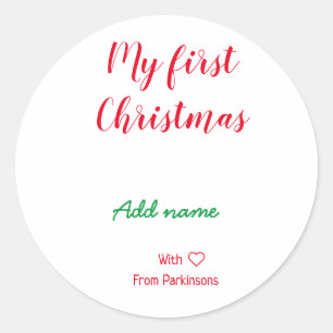 Mein erster Weihnachtsname Familienname mit Liebe Runder Aufkleber