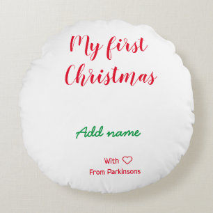 Mein erster Weihnachtsname Familienname mit Liebe Rundes Kissen