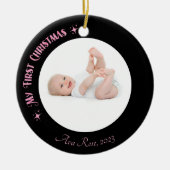 Mein erster Weihnachtsname Name Custom Modern Pink Keramik Ornament (Vorne)