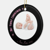 Mein erster Weihnachtsname Name Custom Modern Pink Keramik Ornament (Links)