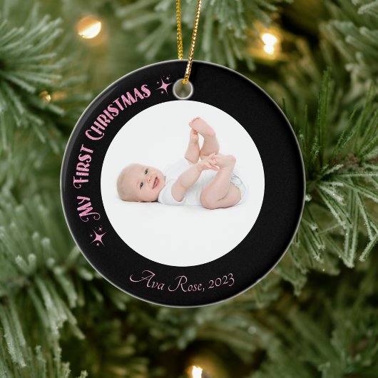 Mein erster Weihnachtsname Name Custom Modern Pink Keramik Ornament