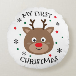 Mein erster Weihnachtsrudolph Rundes Kissen