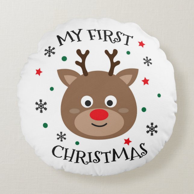 Mein erster Weihnachtsrudolph Rundes Kissen (Vorderseite)