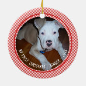 Mein erster Welpenpferd zu Weihnachten Red Gingham Keramik Ornament (Hinten)