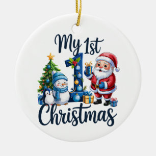 Mein erstes 1. Weihnachten Blau Baby Junge Xmas Sc Keramik Ornament