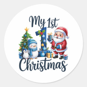 Mein erstes 1. Weihnachten Blau Baby Junge Xmas Sc Runder Aufkleber