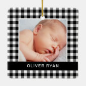Mein erstes Black Buffalo Kariert Baby Foto Keramikornament (Rückseite)
