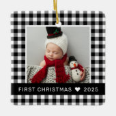 Mein erstes Black Buffalo Kariert Baby Foto Keramikornament (Vorderseite)