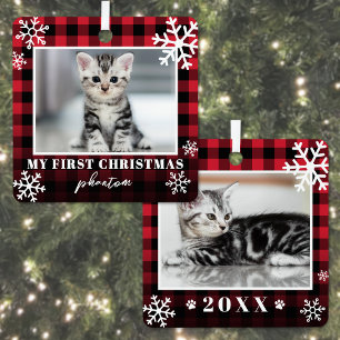 Mein erstes Foto vom Red Kariert Cat Ornament Aus Metall