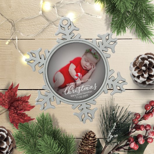 Mein erstes fröhliches kleines Weihnachts-Neugebor Schneeflocken Zinn-Ornament