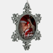 Mein erstes fröhliches kleines Weihnachts-Neugebor Schneeflocken Zinn-Ornament (Links)