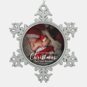Mein erstes fröhliches kleines Weihnachts-Neugebor Schneeflocken Zinn-Ornament (Vorderseite)