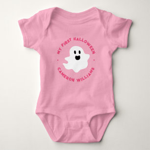 Mein erstes Halloween-Cartoon-Ghost-Rosa Baby Strampler