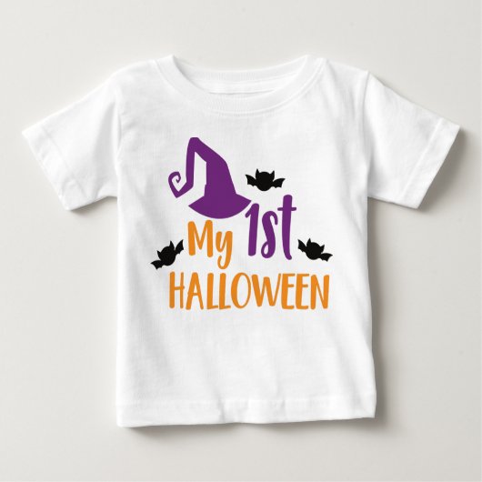 Mein erstes Halloween, Hexenhut, Hut, Fledermäuse Baby T-shirt (Vorderseite)