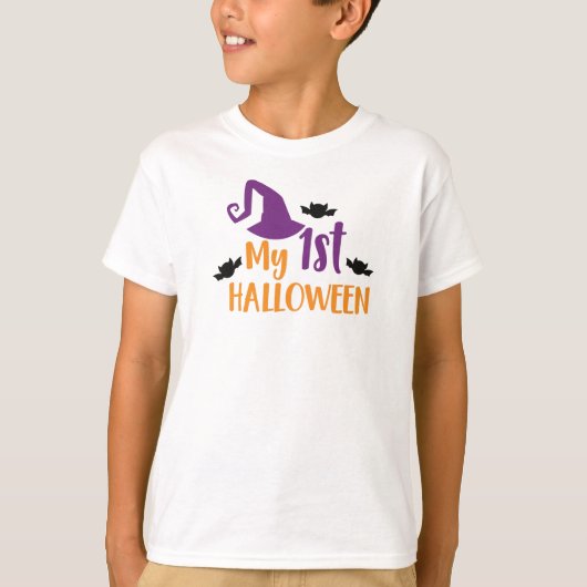 Mein erstes Halloween, Hexenhut, Hut, Fledermäuse T-Shirt (Vorderseite)