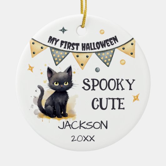 Mein erstes Halloween - Niedliche Schwarze Katze i Keramik Ornament (Vorne)
