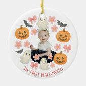 Mein erstes Halloween | Niedlicher Pumpkin & Ghost Keramik Ornament (Hinten)