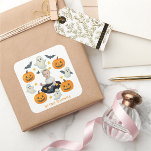 Mein erstes Halloween Niedlicher Pumpkin & Ghost Quadratischer Aufkleber