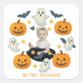 Mein erstes Halloween | Niedlicher Pumpkin & Ghost Quadratischer Aufkleber (Vorderseite)