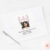 Mein erstes heiliges Kommunion Custom Foto Floral Quadratischer Aufkleber (Umschlag)