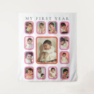 Mein erstes Jahr 12 Monate Baby Foto Collage Wandteppich
