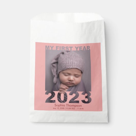 Mein erstes Jahr 2023 Modernes Cutout Baby Foto Co Geschenktütchen (Vorderseite)