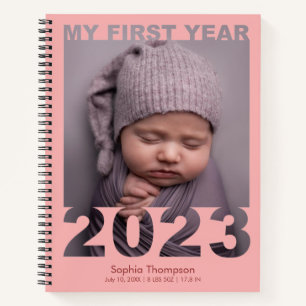 Mein erstes Jahr 2023 Modernes Cutout Baby Foto Co Notizblock