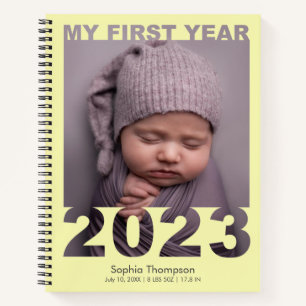 Mein erstes Jahr 2023 Modernes Cutout Baby Foto ge Notizblock