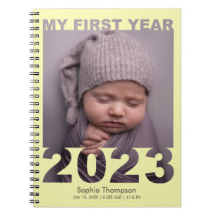 Mein erstes Jahr 2023 Modernes Cutout Baby Foto ge Notizblock