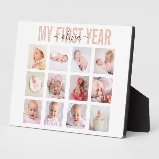 Mein erstes Jahr Baby Girl 12 Foto Collage Fotoplatte (Seite)