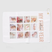 Mein erstes Jahr Baby Name 12 Foto Collage Golfhandtuch (Horizontal)