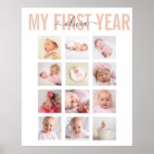 Mein erstes Jahr Baby Name 12 Foto Collage Poster (Vorne)