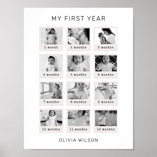 Mein erstes Jahr Poster Schwarz/Weiß (Vorne)