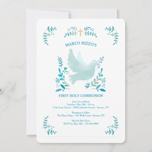 Mein erstes Kommunion Blau Einladung (Vorderseite)