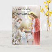 Mein erstes Mädchen der heiligen Kommunion Karte (Gelbe Blume)