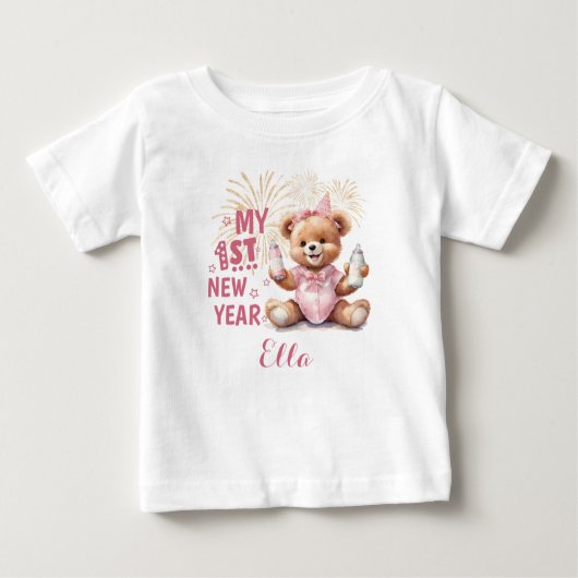 Mein erstes Mädchen im Neujahr Name Pink Bear Baby Baby T-shirt (Vorderseite)