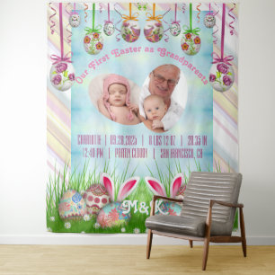 Mein erstes Ostern als Opa-Grandma-Baby-Pink-Foto Wandteppich
