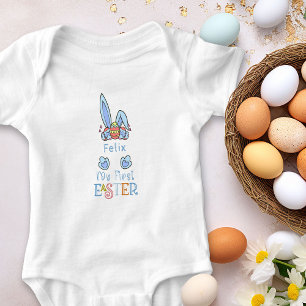 Mein erstes Ostern Blaues Hasenohren und Eier Jung Baby Strampler